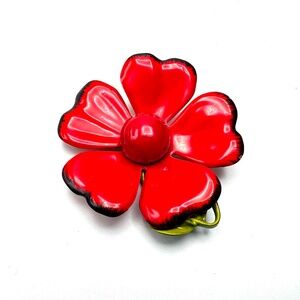 🌈 Red Riot Bloomer — Authentic 1960s Flower Power Enamel Brooch 2" — EUC